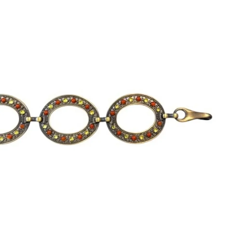 Vintage Oval Link Rhinestone Statement Belt Amber Brass Boho Western